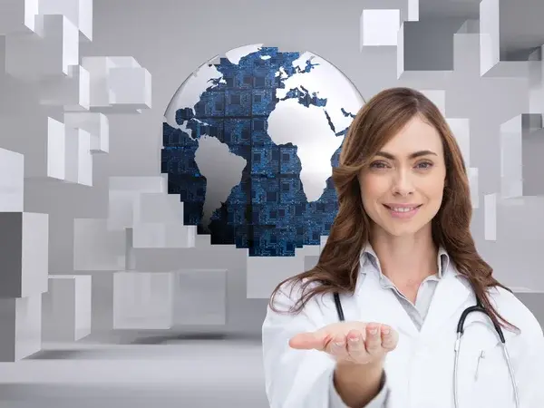 doctora con fondo de el mundo