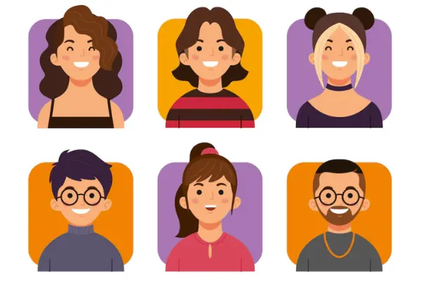Varias personas en diferentes cuadrados para ser analizadas como buyer persona