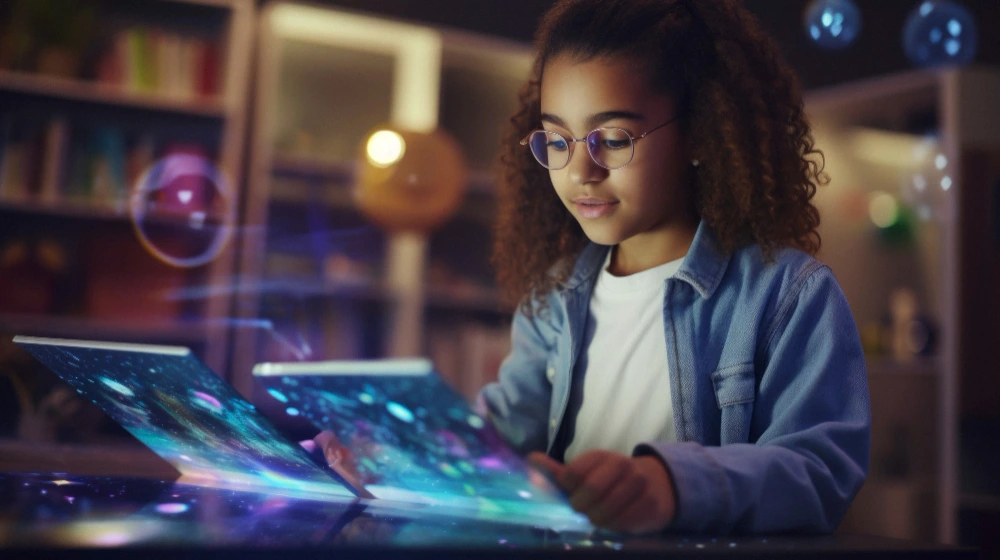 Estudiante usando un sistema educativo basado en IA (como una plataforma en línea) para ilustrar la personalización del aprendizaje