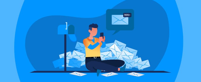 Joven recibiendo muchos correos