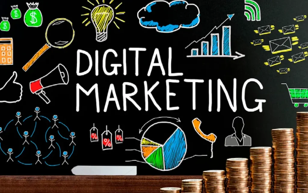pizarron con la palabra digital marketing escrita