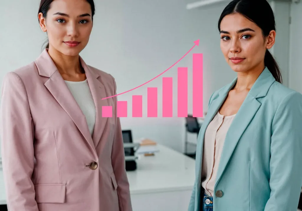 Equipo empresarial analizando indicadores de crecimiento en un entorno corporativo.