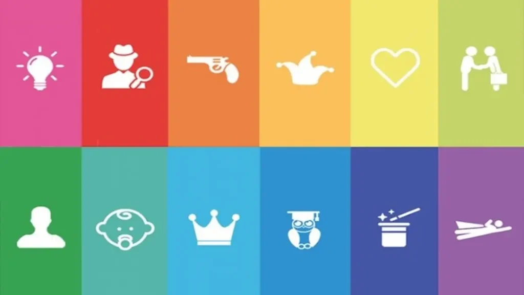 Iconos coloridos que representan los arquetipos de Jung