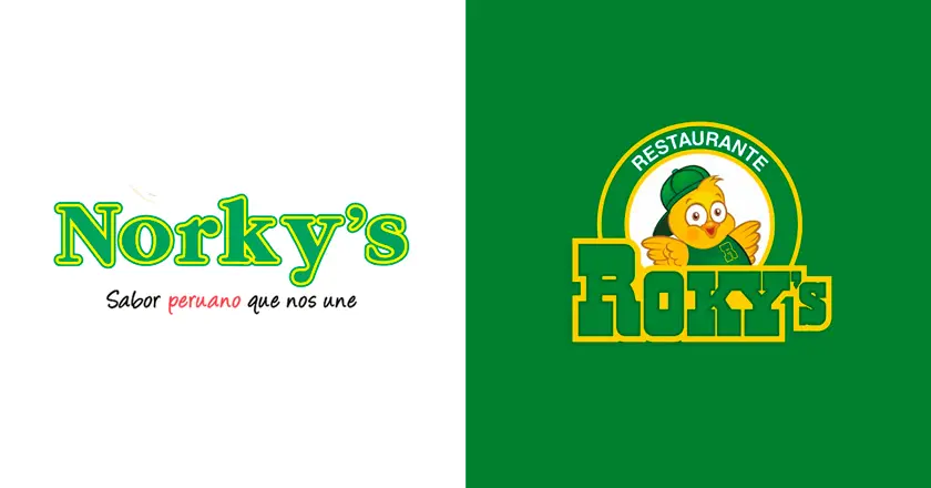 Comparación de logotipos de Roky's y Norky's en análisis de marca y similitud visual