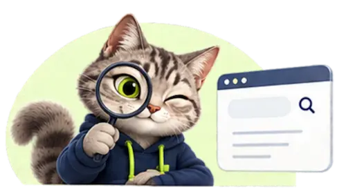 Limi investigando resultados de búsqueda con una lupa.